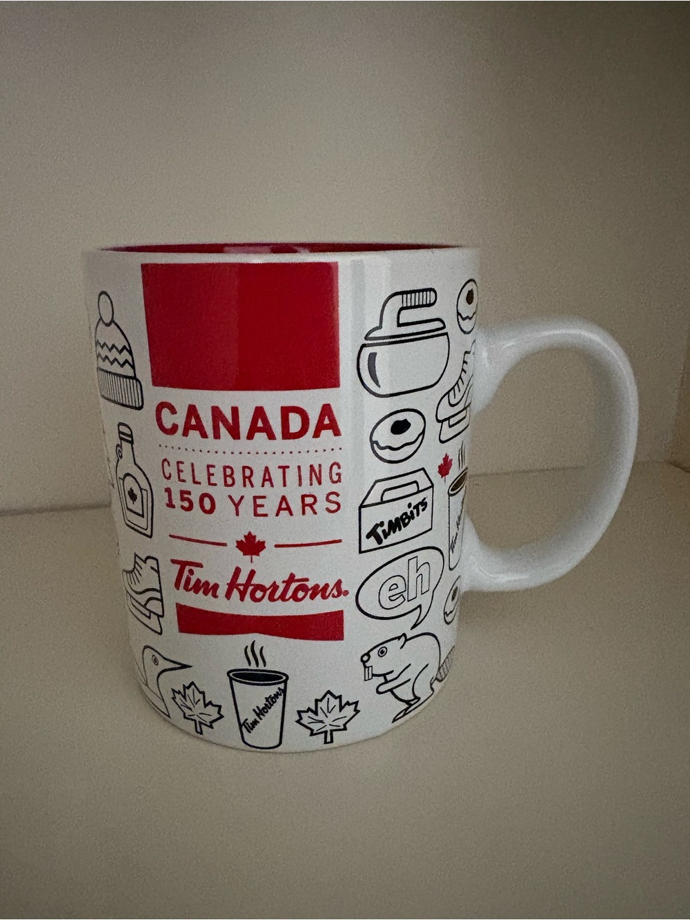 Tim Hortons Canada Celebrating 150 Years White & Red Ceramic Mug NWOT